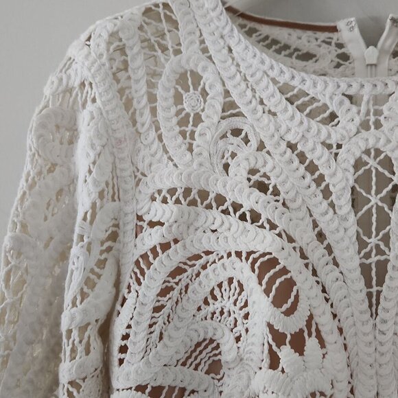 TADASHI SHOJI | CROCHET LACE & CREPE GOWN DRESS black cream sz 8 - Picture 4 of 4